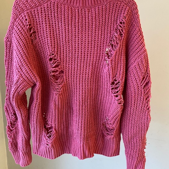 NWOT POL Medium Pink Chenille Distressed Sweater - Picture 2 of 5